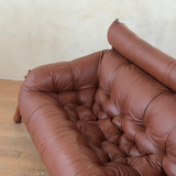 Tufted Cognac Leather MP-81 Sofa by Percival Lafer, 1970s.