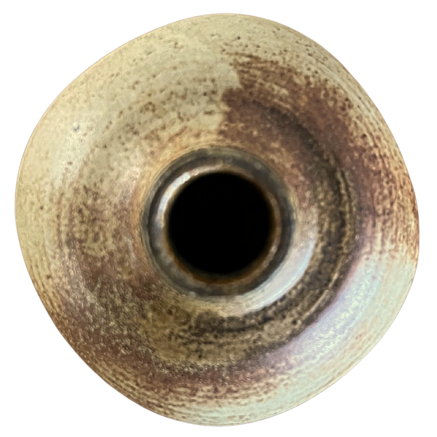 Cream and Brown Glazed Stoneware Vessel