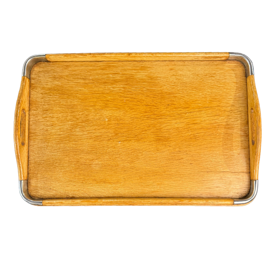 Handmade Wood Serving Tray with Metal Accents