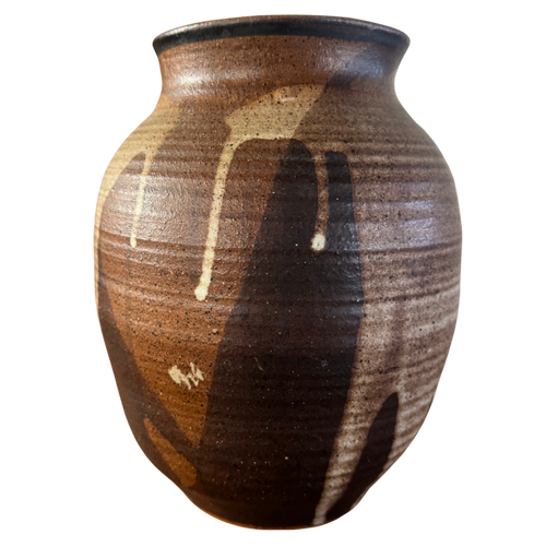 Studio Ceramic Vase with Brown Drip Glaze