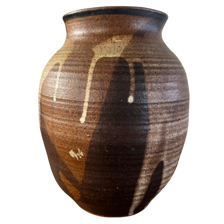 Studio Ceramic Vase with Brown Drip Glaze