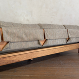 70s Custom Oak Carved 4 Seater Sofa