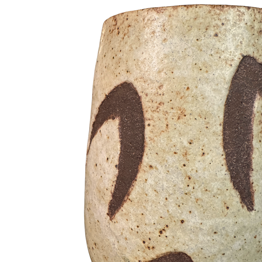 Brown Detailed Cream Pottery Vessel