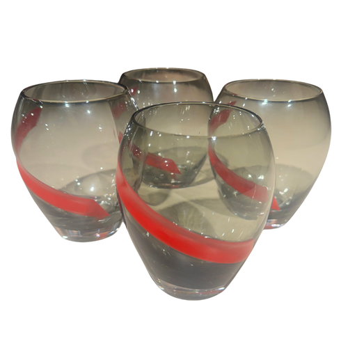 Set of 4 Red Striped Smoked Glasses
