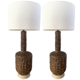 Pair of Textured Brown Ceramic Table Lamps