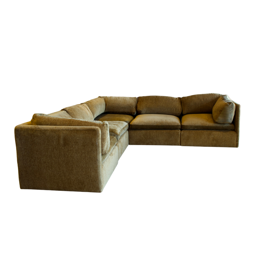 5 Piece Milo Baughman Sectional in Deep Ochre Velvet