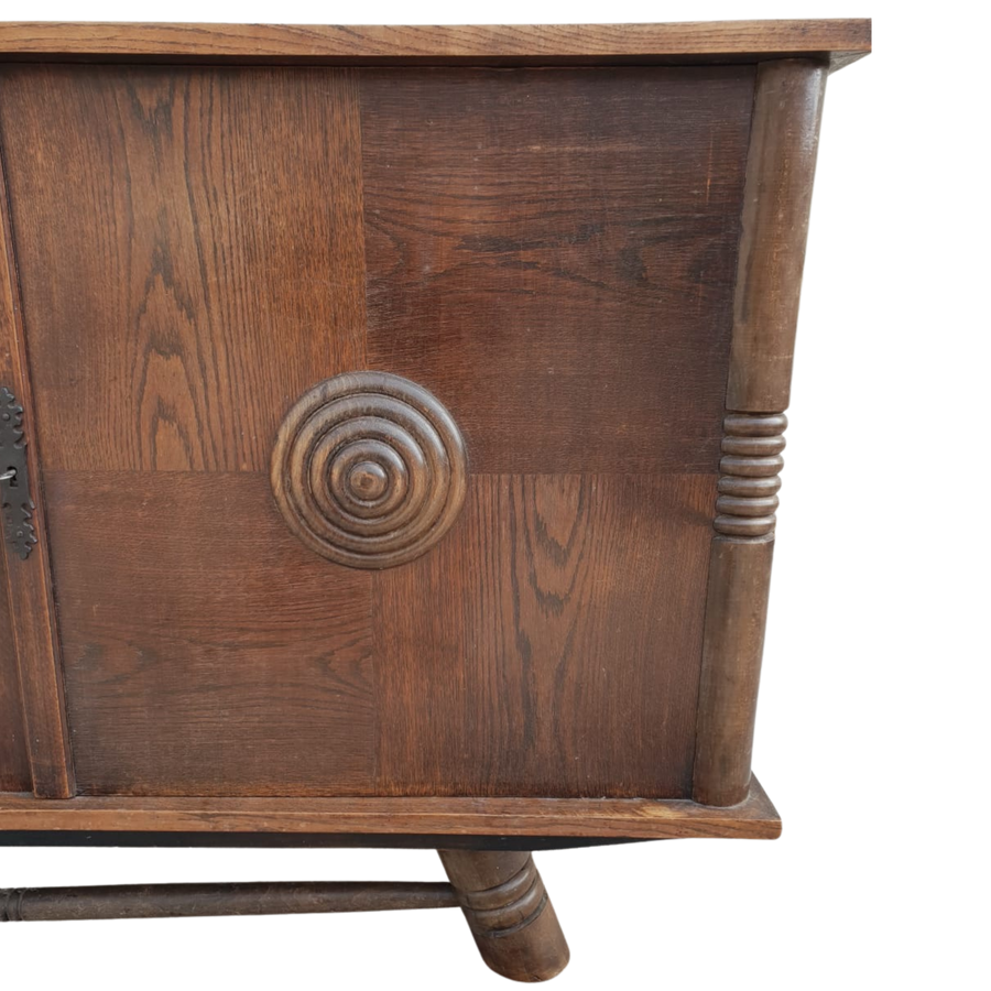 Hand Carved Oak Sideboard by Charles Dudouyt, 1940s