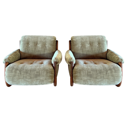 Pair of Vintage Sage Green Spanish Oak Framed Chairs, 1960s