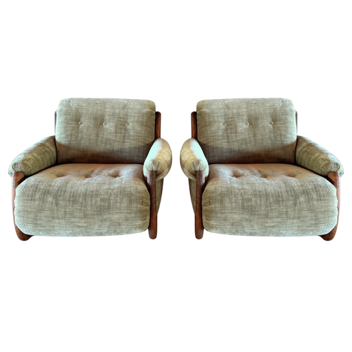 Pair of Vintage Sage Green Spanish Oak Framed Chairs, 1960s