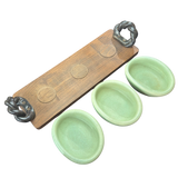 Trio of Celadon Ceramic Bowls with Wood Tray