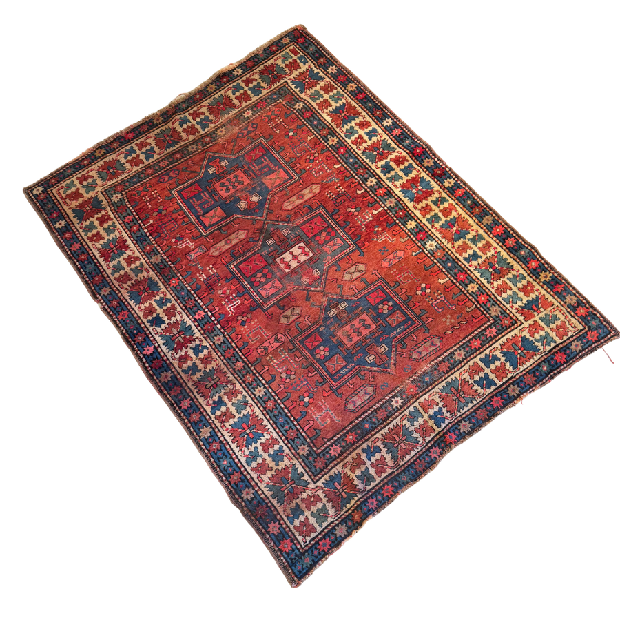 Vintage Red and Cream Wool Kilim