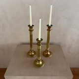 Trio of Large Ringed Brass Candlesticks