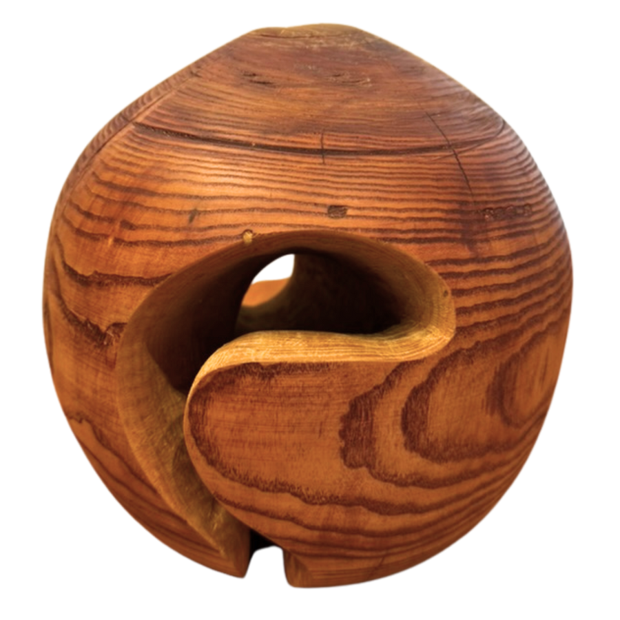 Carved Wood Sphere Sculpture