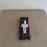 Vintage Sculpted Human Figure on Wood Plank