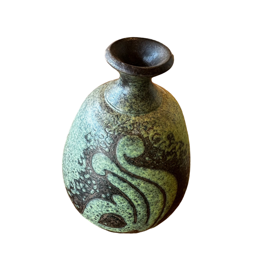 Green Swirl Glazed Bud Vase