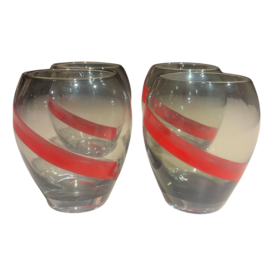 Set of 4 Red Striped Smoked Glasses