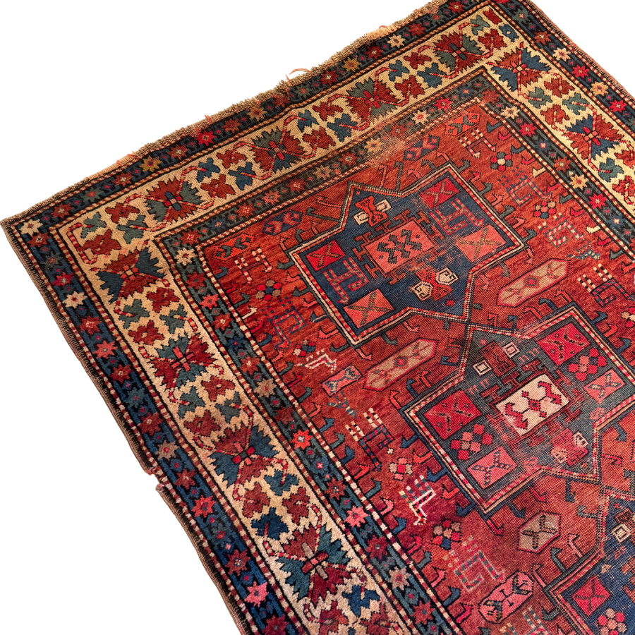Vintage Red and Cream Wool Kilim