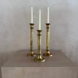 Trio of Large Ringed Brass Candlesticks