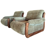 Pair of Vintage Sage Green Spanish Oak Framed Chairs, 1960s