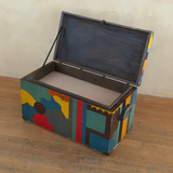 Vintage Polychrome Abstract Wood Storage Chest