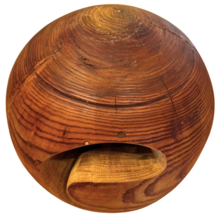 Carved Wood Sphere Sculpture