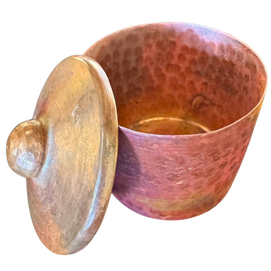 Small Oxide Red Hammered Metal Lidded Jar