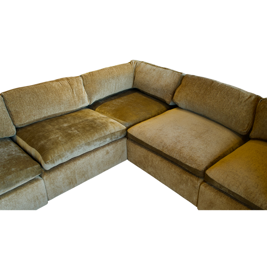 5 Piece Milo Baughman Sectional in Deep Ochre Velvet
