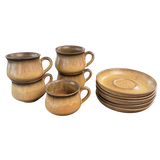 Set of 5 Studio Pottery Teacups with Saucers