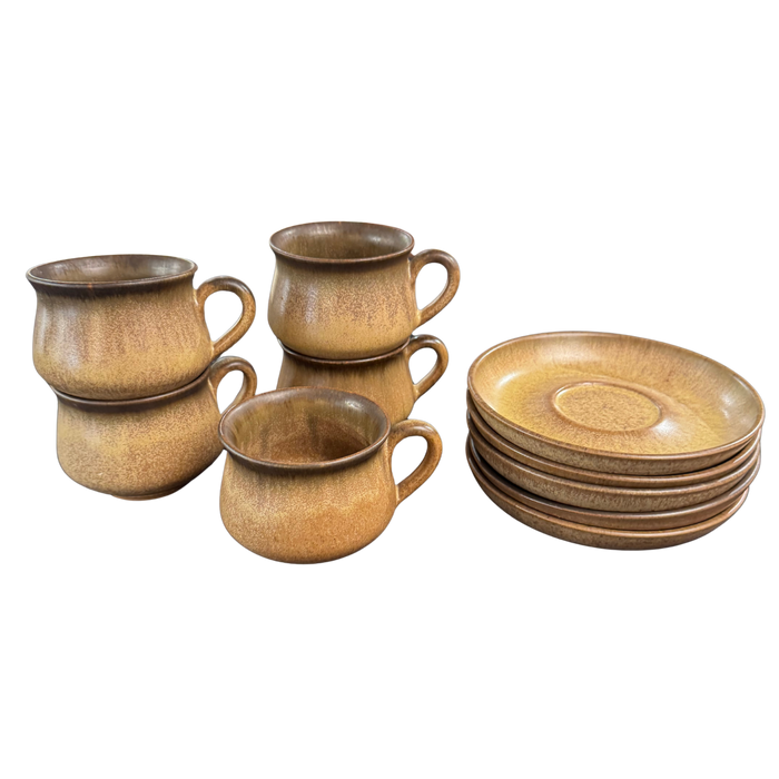 Set of 5 Studio Pottery Teacups with Saucers