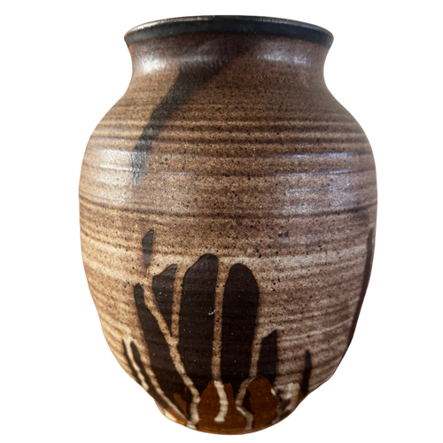 Studio Ceramic Vase with Brown Drip Glaze