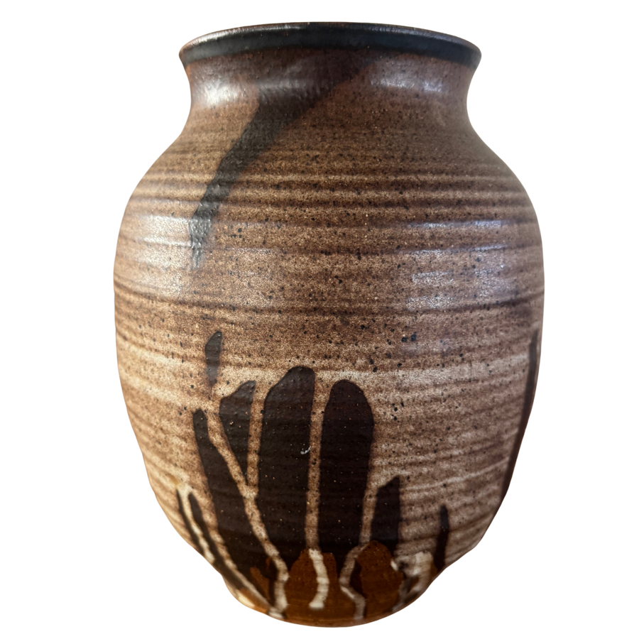 Studio Ceramic Vase with Brown Drip Glaze