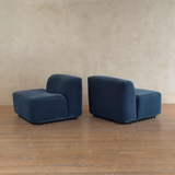 Pair of Blue Velvet Slipper Chairs by Titina Ammannati and Gianpiero Vitelli for Brunati Italia