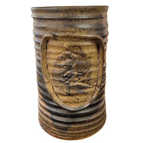 Olive Ribbed Stoneware Vessel