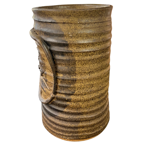 Olive Ribbed Stoneware Vessel