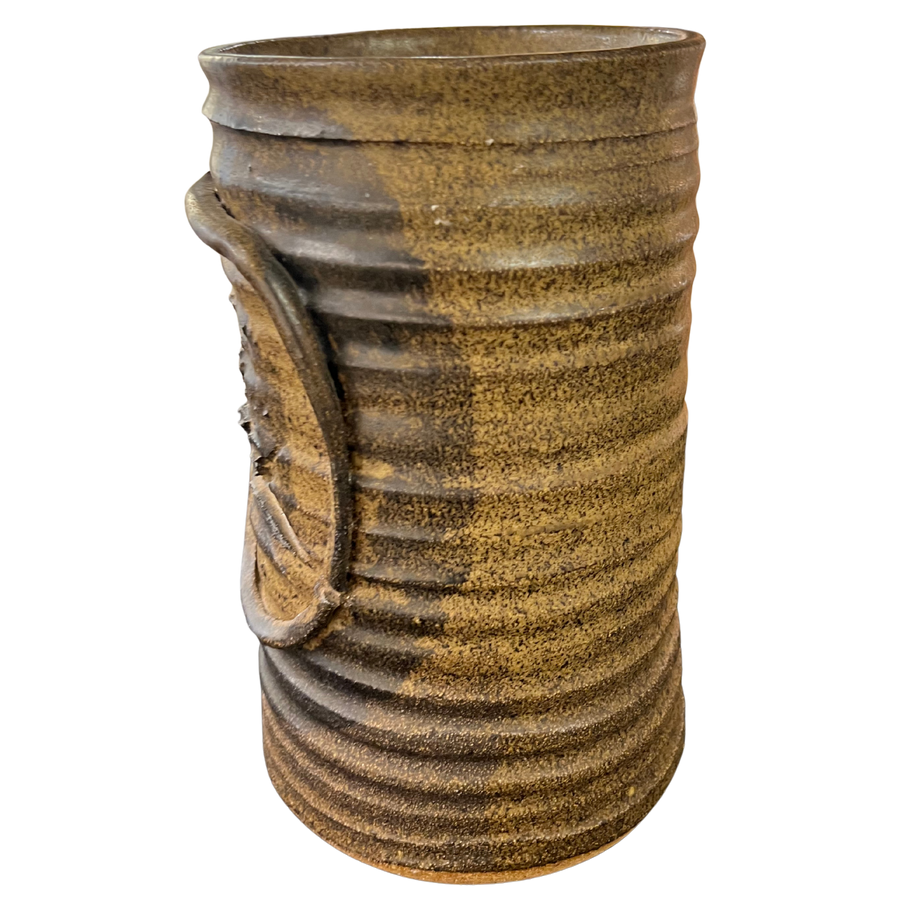 Olive Ribbed Stoneware Vessel