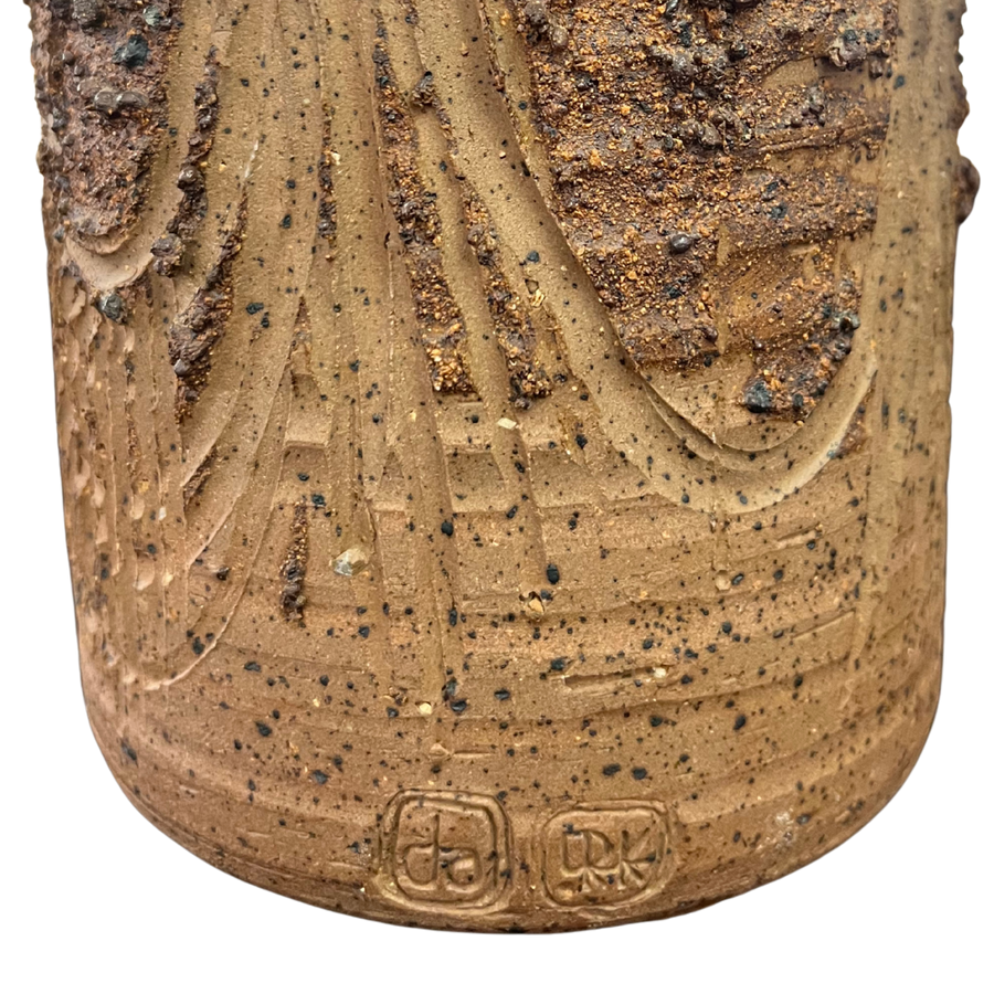 Olive Ribbed Stoneware Vessel