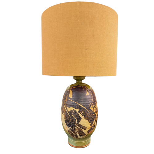 Hand Carved Stoneware Leaf Table Lamp