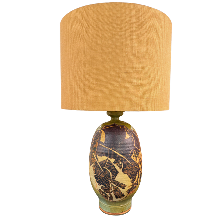 Hand Carved Stoneware Leaf Table Lamp