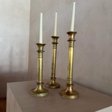 Trio of Large Ringed Brass Candlesticks