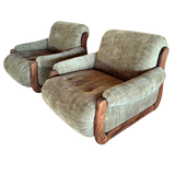 Pair of Vintage Sage Green Spanish Oak Framed Chairs, 1960s