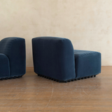 Pair of Blue Velvet Slipper Chairs by Titina Ammannati and Gianpiero Vitelli for Brunati Italia