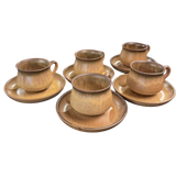 Set of 5 Studio Pottery Teacups with Saucers