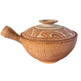 Handled Lidded Studio Pottery Vessel with Carved Swirl Pattern