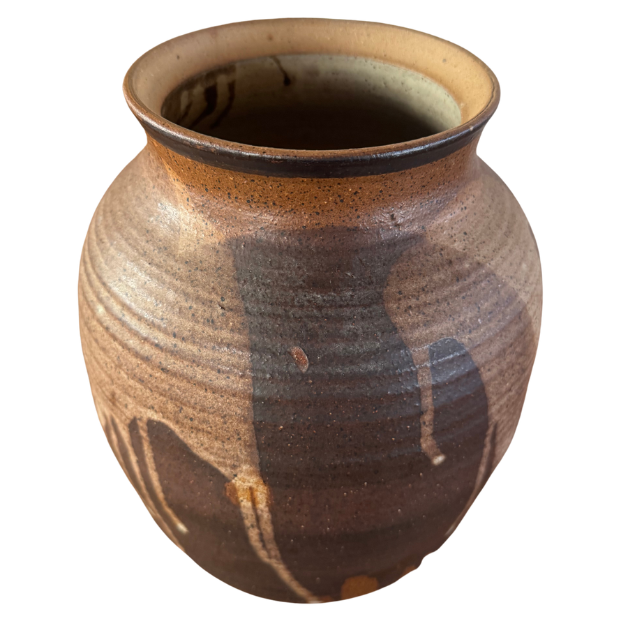 Studio Ceramic Vase with Brown Drip Glaze
