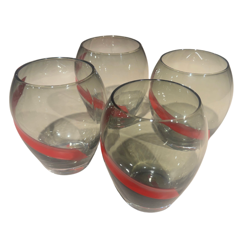 Set of 4 Red Striped Smoked Glasses