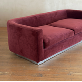 Oxblood Velvet and Chrome Plinth Sofa