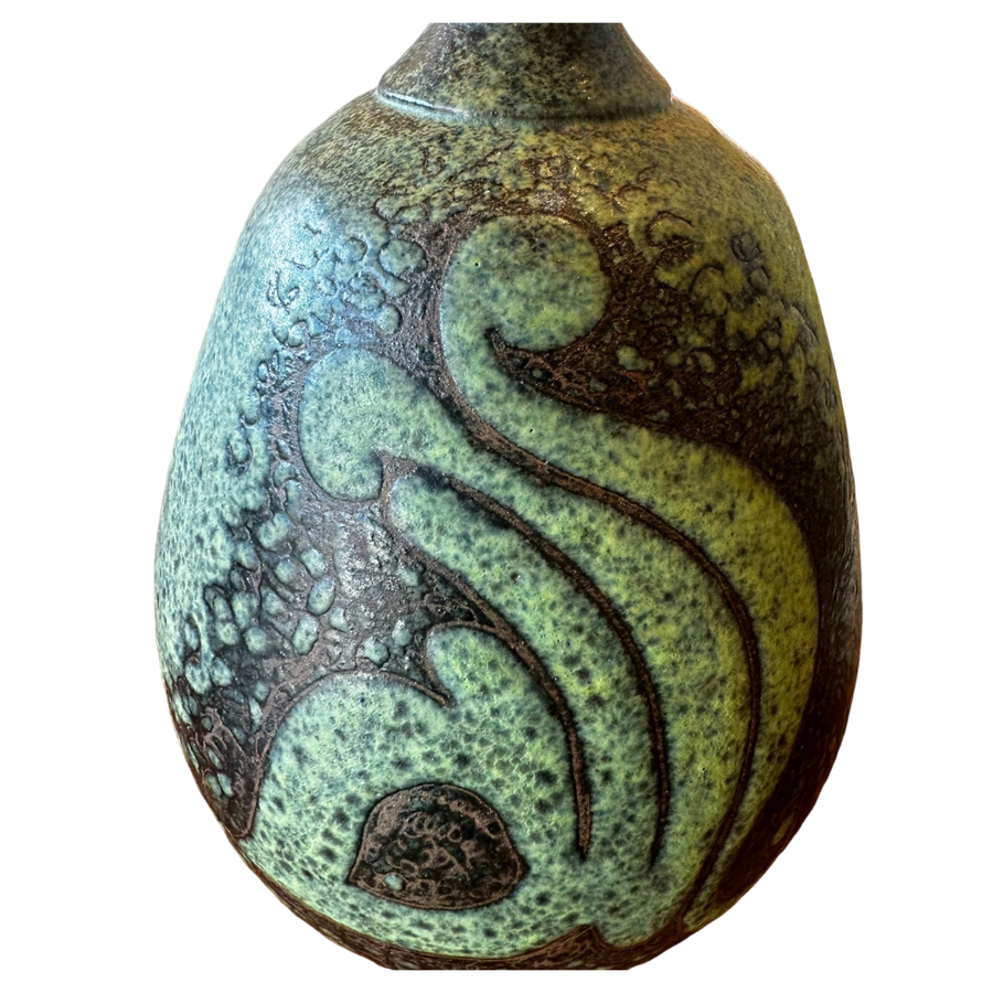 Green Swirl Glazed Bud Vase