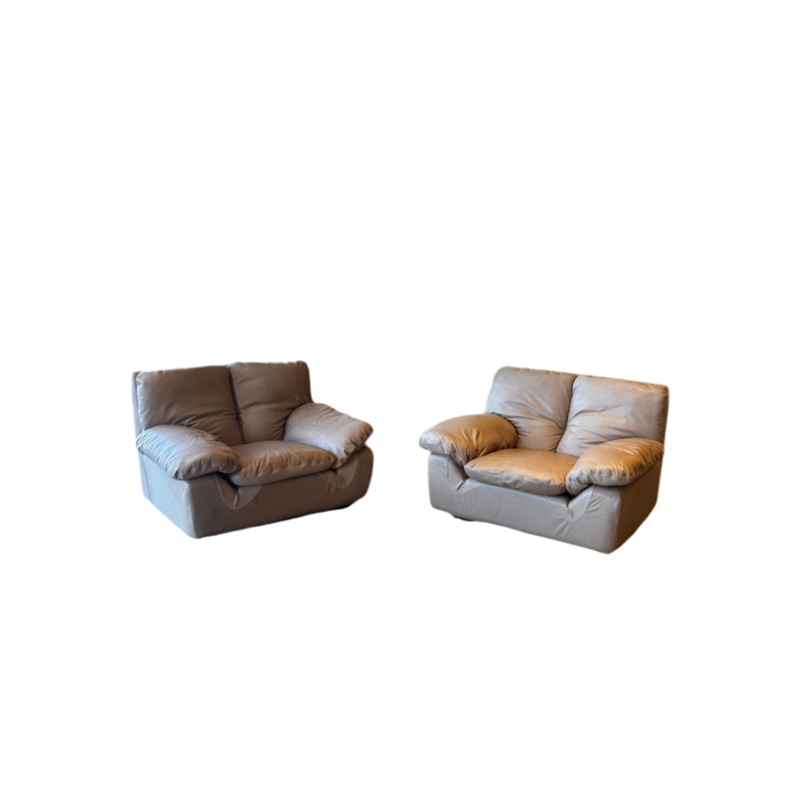 Italian Butter Leather Chunky Armchairs