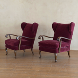 Pair of Merlot Velvet Italian Wingback Chairs
