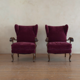 Pair of Merlot Velvet Italian Wingback Chairs